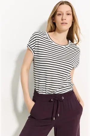 CECIL Dames T-shirt met ribdetails in , Gr: L