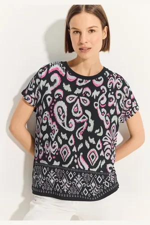 CECIL Dames T-shirt in materiaalmix in , Gr: L