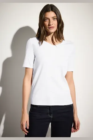 CECIL Dames Basic T-shirt met V-hals in , Gr: 3XL