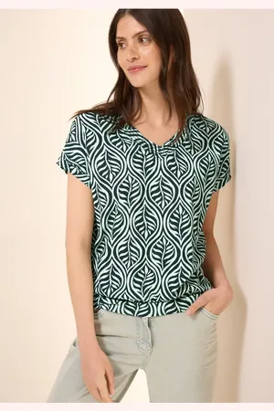 CECIL Dames Gedessineerd V-hals Shirt in , Gr: 3XL