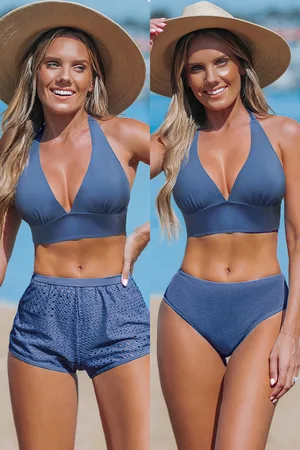 Cupshe Blauwe halter bikiniset en zwemshorts