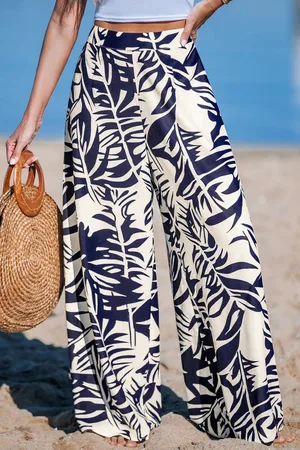 Cupshe Blauwe tropische bloemen wijde broek