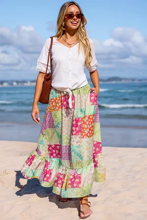 Cupshe Bloemen patchwork geplooide midi-rok