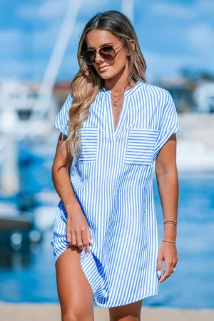 Cupshe Witte mini-jurk met onregelmatige strepen en dolman-mouwen