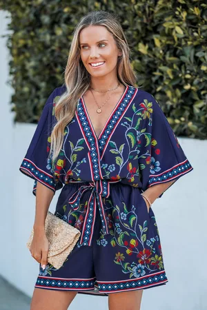 Cupshe Geo Tropics Romper met korte mouwen en rechte pijpen