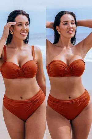 Cupshe Robijnrode bikinitop met ruches en broekje met hoge taille