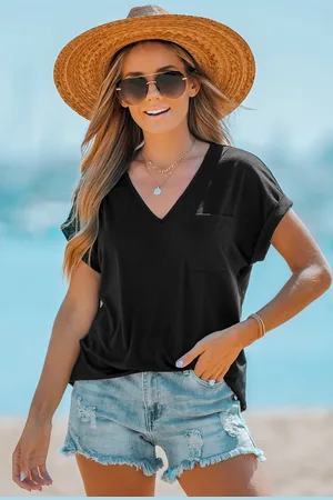 Cupshe Onyx T-shirt met V-hals en korte mouwen