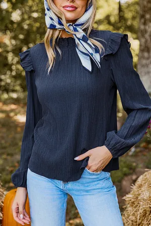 Cupshe Marineblauwe top met geplooide kraag en blousonmouwen