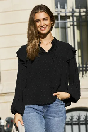 Cupshe Zwarte blouse met geplooide schouders en pofmouwen