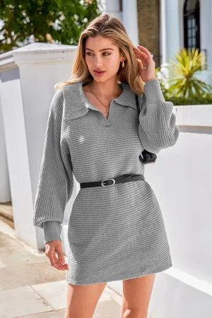 Cupshe Grijze kraag dolman mouw mini trui jurk