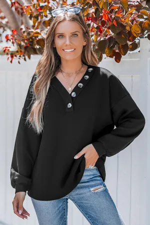 Cupshe Zwarte V-hals drop shoulder lange mouwen jersey top