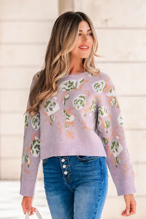 Cupshe Paarse bloemen oversized mouw trui