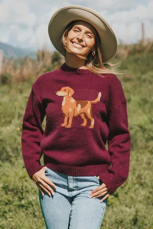 Cupshe Bordeauxrode ronde hals lange mouw beagle trui