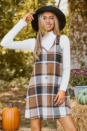 Cupshe Geruite V-hals mouwloze mini-jurk