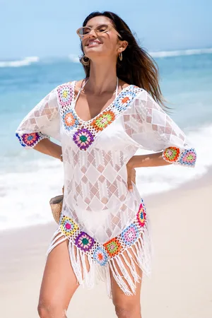 Cupshe Prism Crochet witte cover-up mini-jurk