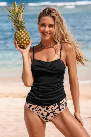 Cupshe Zwarte tankinitop met ruches en hoge taille met luipaardprint
