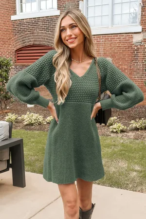 Cupshe Honingraat gebreide mini sweaterjurk met V-hals