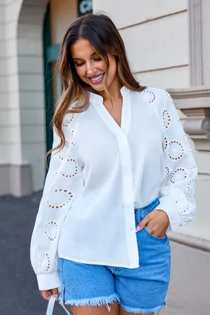Cupshe Witte blouse met knopen en pofmouwen