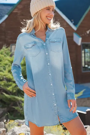 Cupshe Vervaagde denim kraag met vooraan knopen mini-overhemdjurk