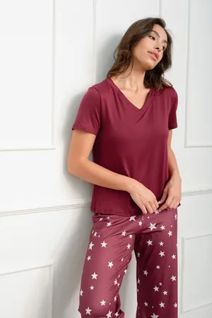 Cupshe Rode pyjamaset met korte mouwen en sterrenprintbroek