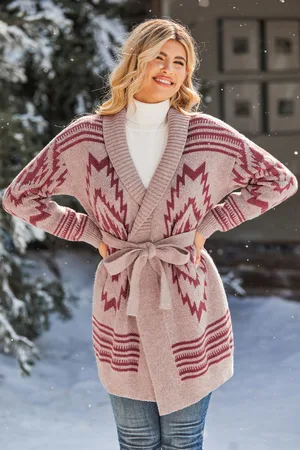 Cupshe Geo Open Front Tie Waist Longline Trui