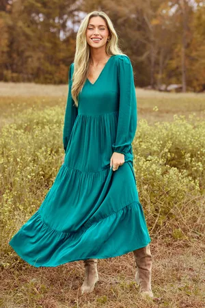 Cupshe Blauwe V-hals maxi-jurk met wijde mouwen