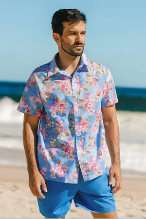 Cupshe Blauwe Hawaiiaanse bloemen heren overhemd met knopen