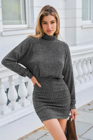 Cupshe Grijze coltrui mini-jurk met lange mouwen