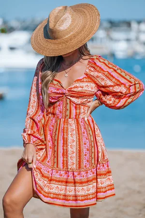 Cupshe Paisley Flounce Blouson Mouw Mini Jurk