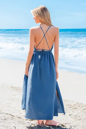 Cupshe Weekend Ease Blauwe Maxi-jurk