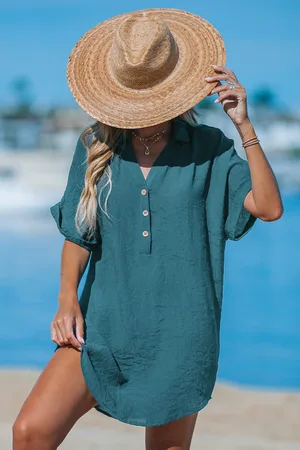 Cupshe Blauwe korte mouw cover-up mini-jurk
