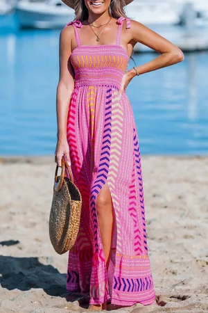 Cupshe Chevron gestreepte maxi-jurk met zelfstrikbandjes