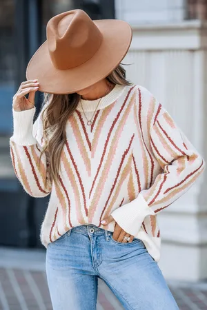 Cupshe Chevron Drop Shoulder Trui met Lange Mouwen