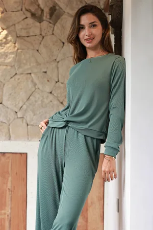 Cupshe Groene set met lange mouwen top en pyjamabroek