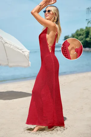 Cupshe Cabana Dreams Rode Cover-Up Maxi-jurk
