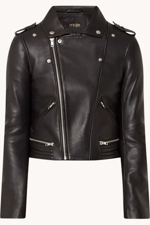Maje Cropped bikerjack van lamsleer met ritszakken