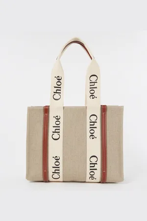Chloé Woody Medium schoudertas van linnen met leren details