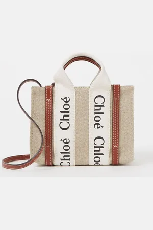 Chloé Woody Mini handtas van canvas met kalfsleren details