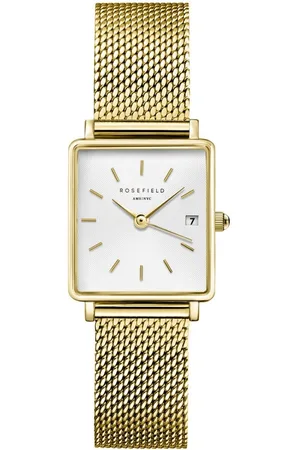 ROSEFIELD The Boxy XS White Sunray Mesh Gold horloge QMWMG-Q039