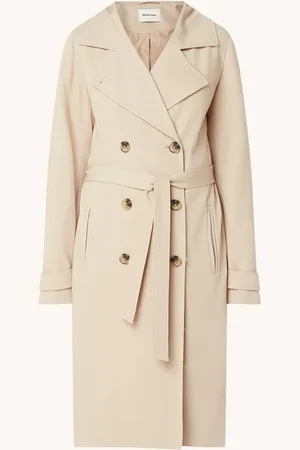 Modstrom Hiro trenchcoat met dubbele knopenrij en strikceintuur