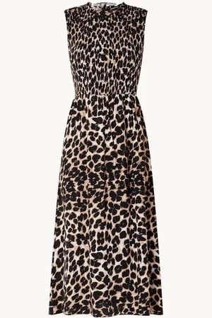 Whistles Heidi midi tuniekjurk met smockwerk en panterprint