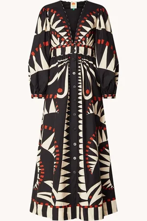 Farm Rio Coconut maxi jurk met bladprint en pofmouw