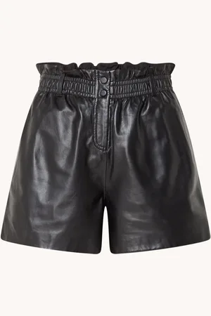 Bash Aglae high waist wide fit korte broek van lamsleer met steekzakken