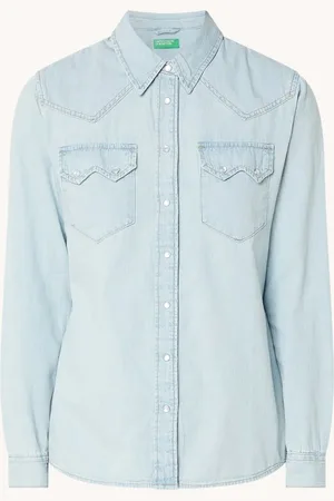 Benetton Blouse van chambray met borstzakken