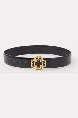 Maje Riem van leer met crocostructuur