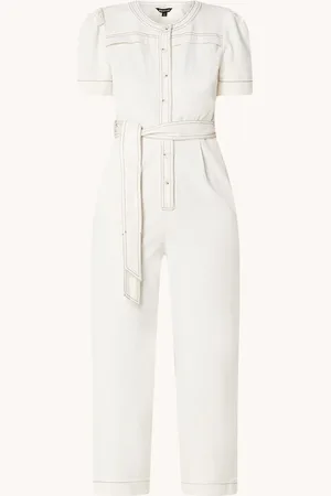 Whistles Alana loose fit cropped jumpsuit van denim met strikceintuur