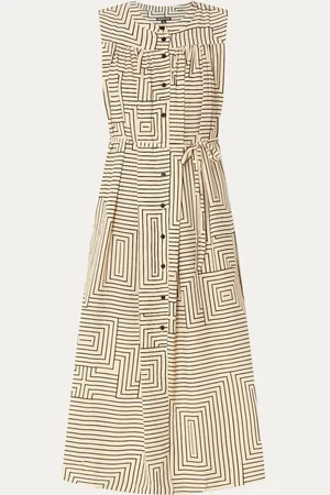 Whistles Ilana midi blousejurk met streepprint en strikceintuur