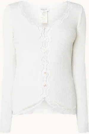 Rosemunde Babette ribgebreid vest in zijdeblend met details van kant