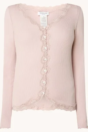 Rosemunde Babette ribgebreid vest in zijdeblend met details van kant