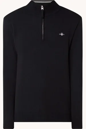 GANT Fijngebreide pullover van wol met halve rits